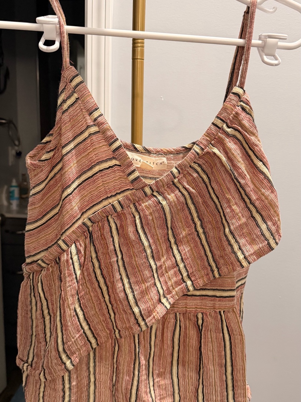lovestitch Rust Pink Striped Ruffle Cami